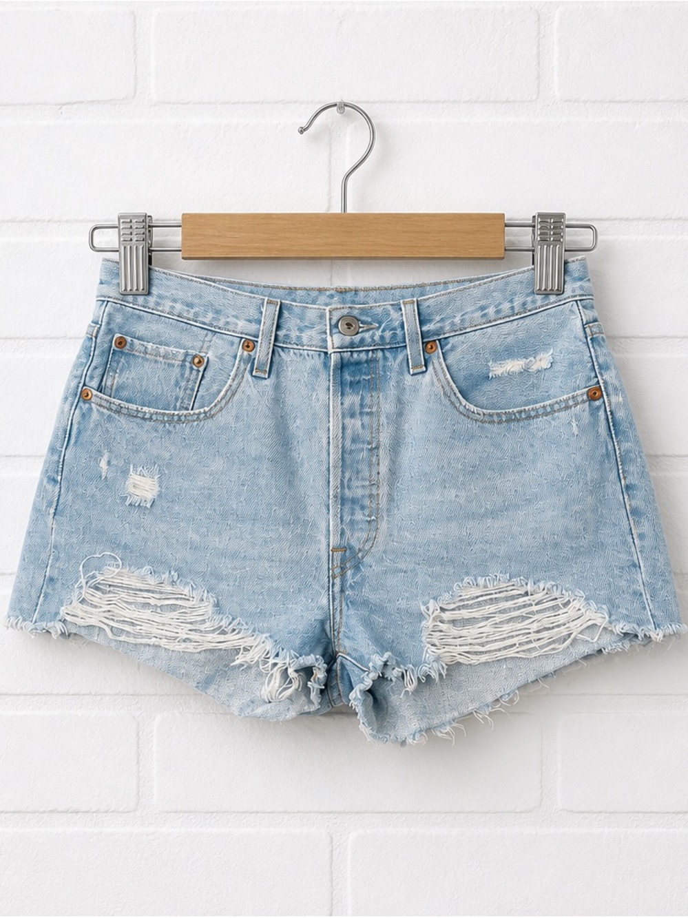 Levi's Light Blue Distressed Denim Cutoff Shorts